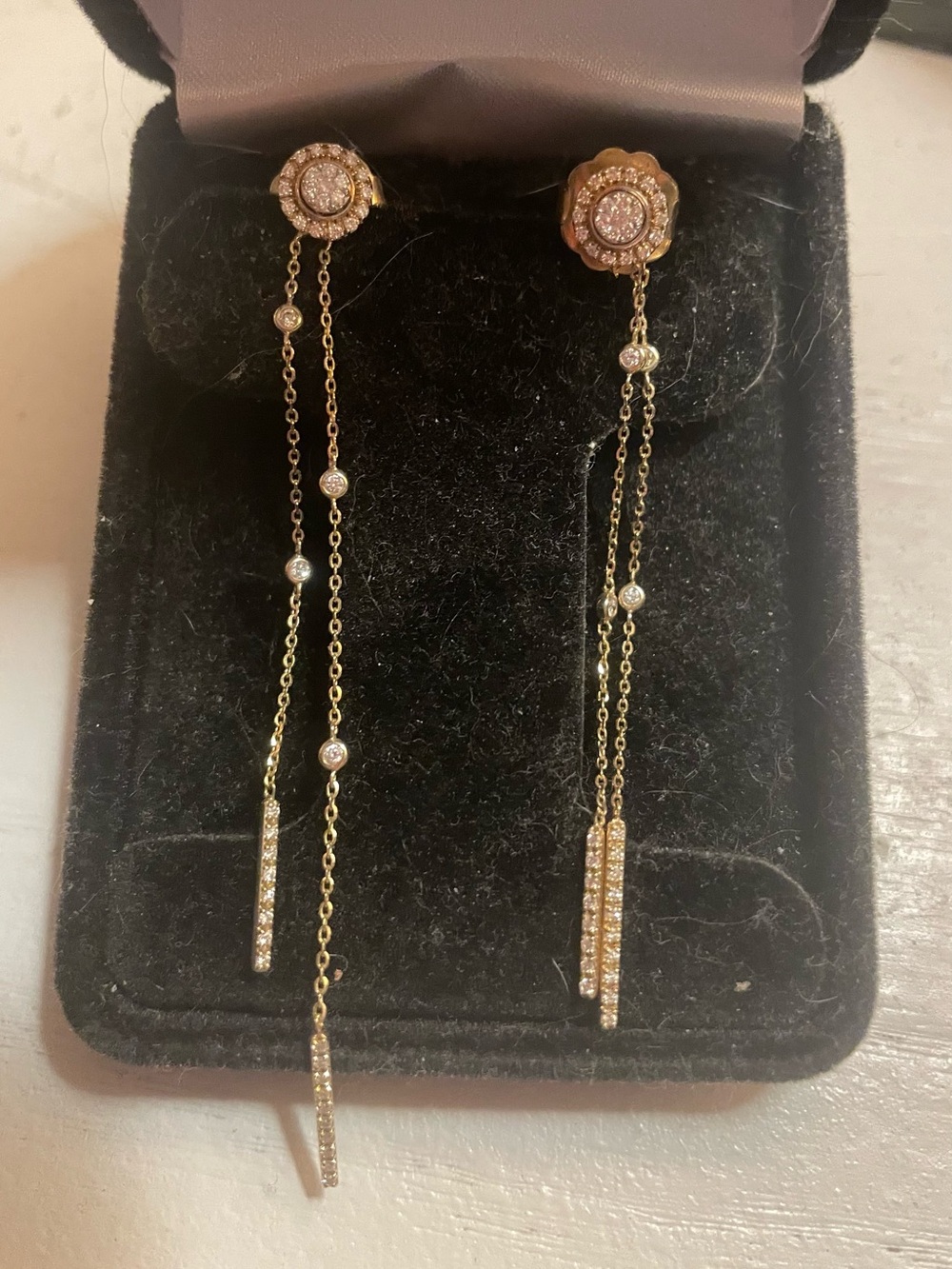 14k and Genuine Diamonds Drop Earrings with Pavé Accents - 
OOAK
